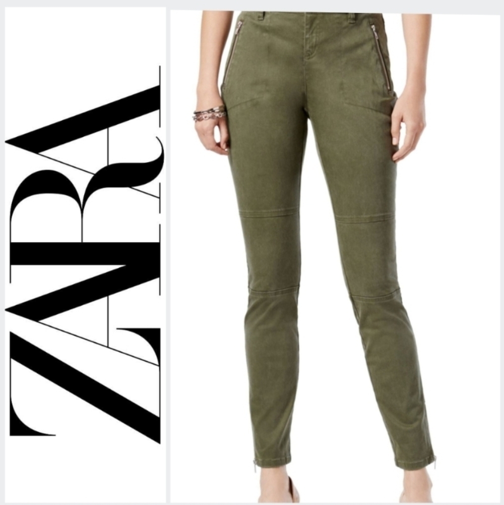 ZARA khaki skinny leg moto cargo pants